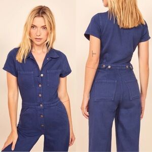 REFORMATION Izzy Navy Blue Denim Jumpsuit New!
